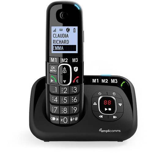 Amplicomms BigTel 1580 DECT-Mobilteil Freisprechen, für Hörgeräte kompatibel, Wahlwiederholung, Anrufbeantworter LED-Dis...