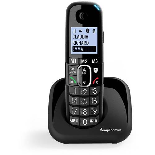 Amplicomms BigTel 1500 DECT-Mobilteil Freisprechen, für Hörgeräte kompatibel, Wahlwiederholung LED-Display Schwarz