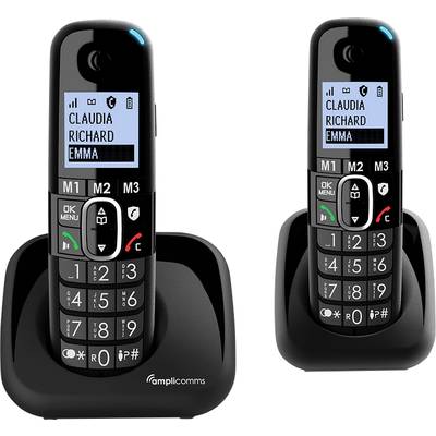 Amplicomms BigTel 1502 DECT-Mobilteil Freisprechen, für Hörgeräte kompatibel, Wahlwiederholung LED-Display Schwarz 