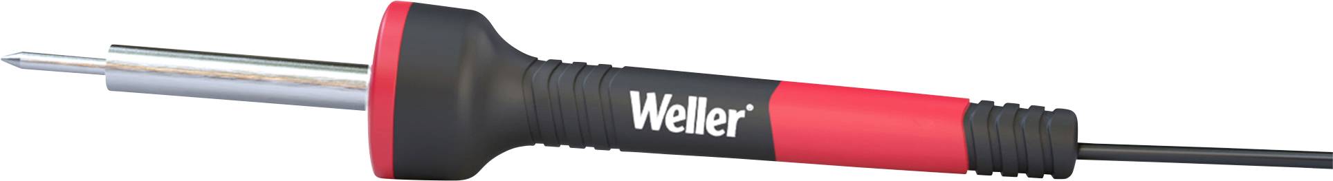 Lötkolben mit rotem Griff und dem Aufdruck 'Weller'.