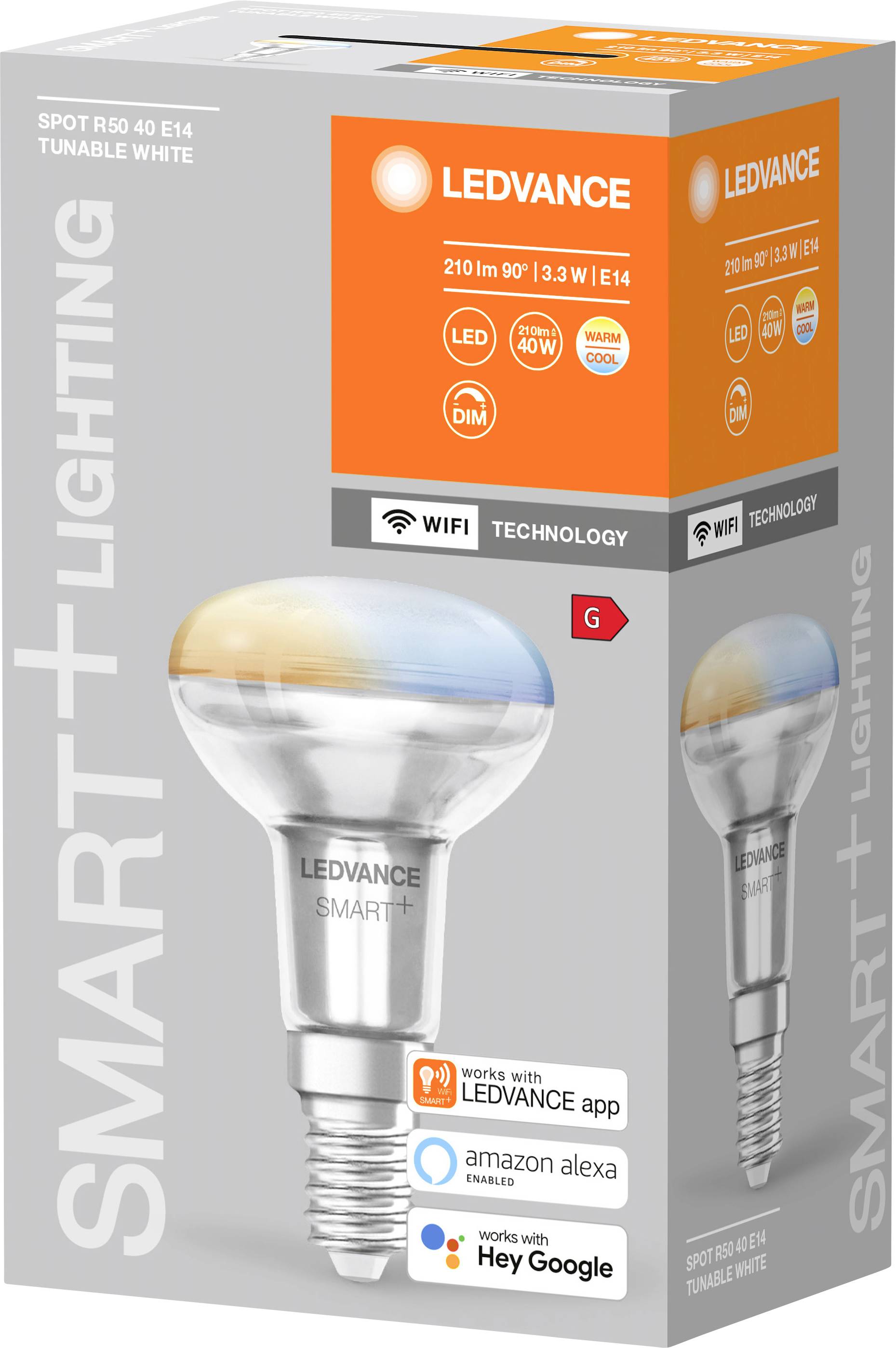 Ledvance LED-Reflektorlampe R50 WiFi, 2700-6500K SMART #4058075609518 220 V, 30 mA, 3,3 W, 210 lm-1