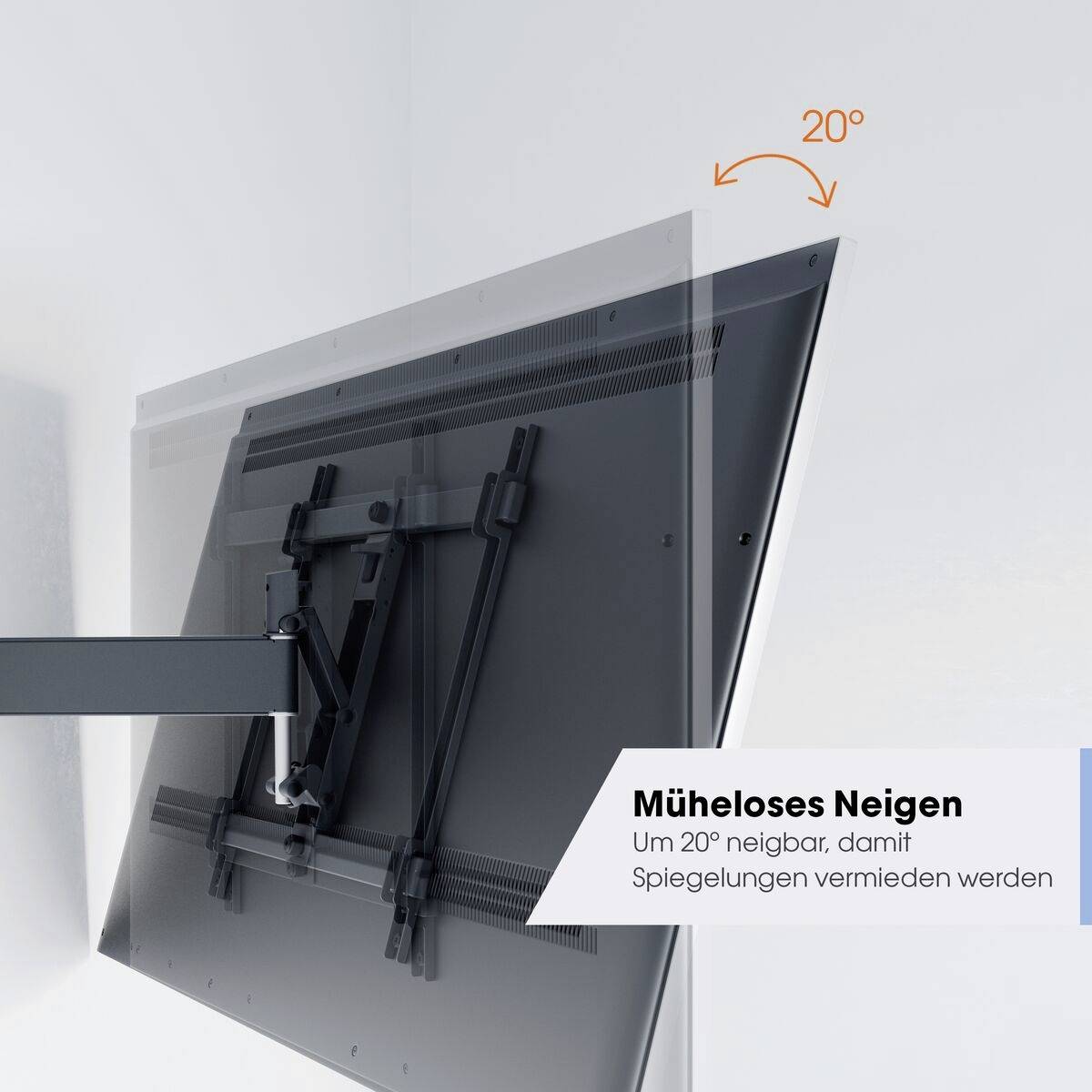 Ein Bildschirm wird um 20 Grad nach vorne geneigt, um Spiegelungen zu vermeiden.