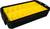 Ein schwarzer Kunststoffkoffer mit gelben Fächern zur Aufbewahrung oder Organisation von kleinen Gegenständen.