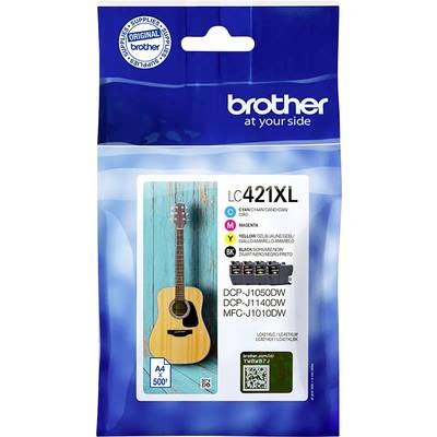 Brother Druckerpatrone LC421XL in Cyan für Modelle DCP-J1050DW, DCP-J1140DW, MFC-J1010DW. Verpackung zeigt eine Akustikgitarre.