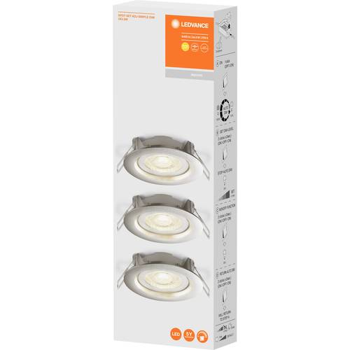 Thumbnail - LEDVANCE 4058075617766 LED-Einbauleuchte 3er Set LED LED fest eingebaut 4.9 W Grau, Nickel (gebürstet)