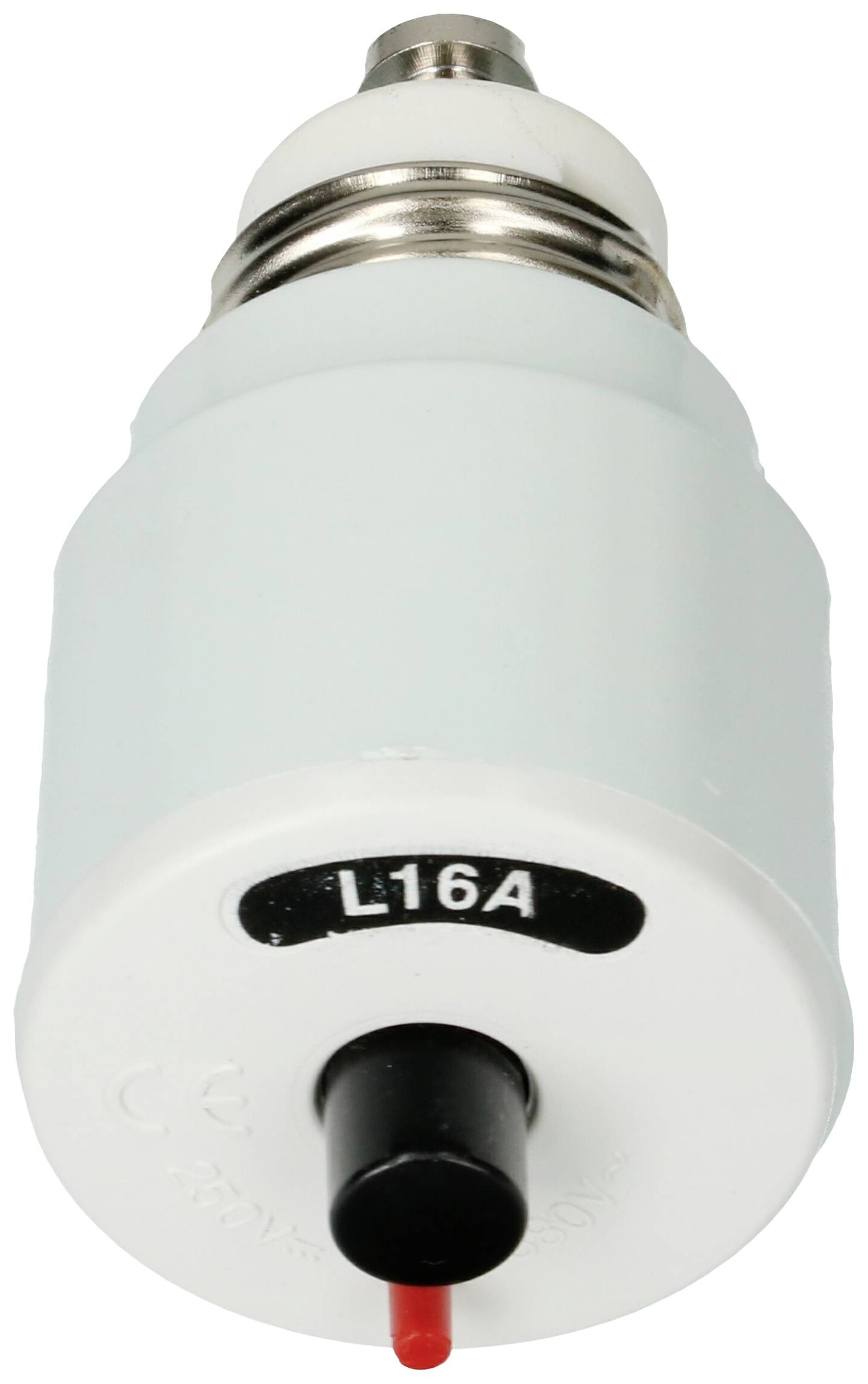 Ein weißer elektrischer Sicherungsautomat mit der Markierung 'L16A' zur Stromkreisunterbrechung.