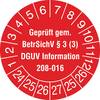 SafetyMarking 30.C2170.24-29 Prüfplakette Geprüft gem. BetrSichV §3 (3), DGUV Information 208-016 2024-2029 Rot/Weiß Folie selbstklebend (Ø x L) 3 cm x 3.0 cm 3 cm 15 St.