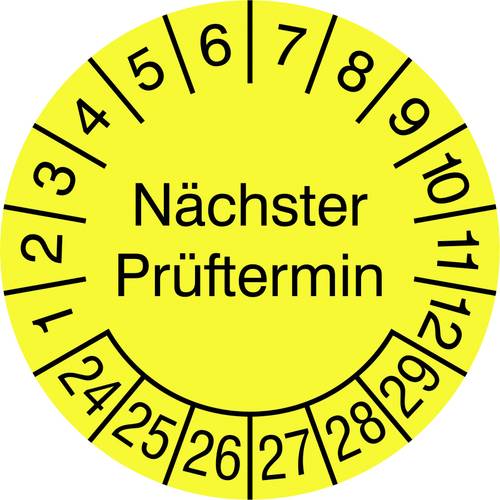 SafetyMarking 30.3725.24-29 Prüfplakette Nächster Prüftermin 2024-2029 Gelb-Schwarz Folie selbstklebend (Ø) 1.5 cm 1.5 c...