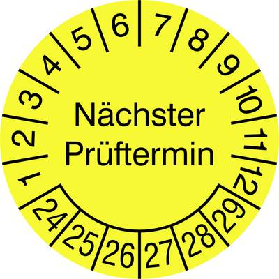 SafetyMarking 30.3726.24-29 Prüfplakette Nächster Prüftermin 2024-2029 Gelb-Schwarz Folie selbstklebend (Ø) 2 cm 2 cm 28