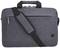 Graue Laptoptasche mit Tragegriff und Schulterriemen, Reißverschlussfach vorne.
