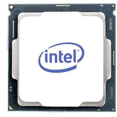 Intel-Prozessor mit blauem Logo auf quadratischer CPU, zeigt technologisches Produktdesign.