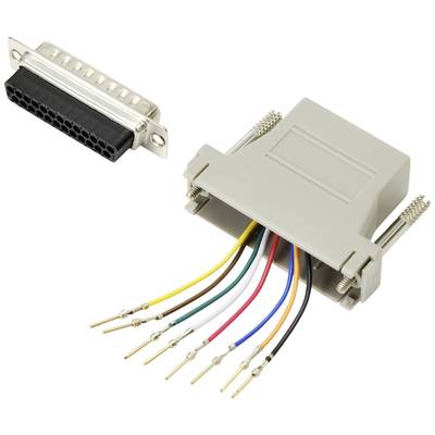 Ein auseinandergebauter serieller D-Sub-Kabeladapter mit farbkodierten Drähten, die bereit zum Anschließen sind.