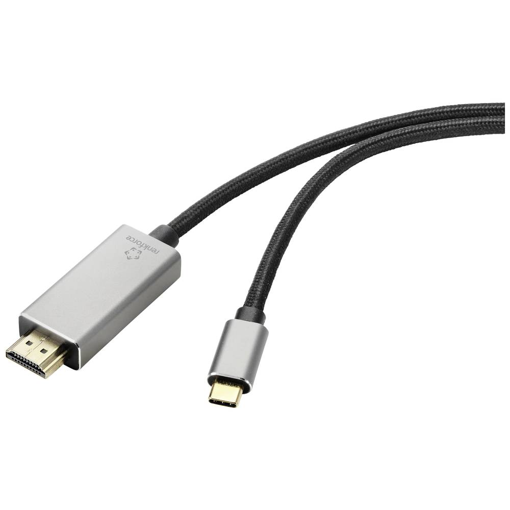 Renkforce RF-4995152 USB-C-HDMI Adapterkabel [1x USB-C stekker 1x HDMI-stekker] Zwart Afscherming ge