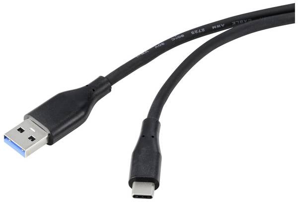 Renkforce USB-Kabel USB 3.2 Gen1 USB-A Stecker, USB-C® Stecker 2.00 m Schwarz PVC-Mantel, hochflexibel RF-4995176