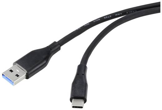 Renkforce USB-Kabel  USB 3.2 Gen1 USB-A Stecker, USB-C® Stecker 2.00 m Schwarz PVC-Mantel, hochflexibel RF-4995176