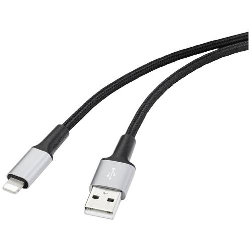 Renkforce USB-Kabel USB 2.0 USB-A Stecker, Apple Lightning Stecker 2.00 m Schwarz Kabelmantel aus Recycling-Material, Ex...