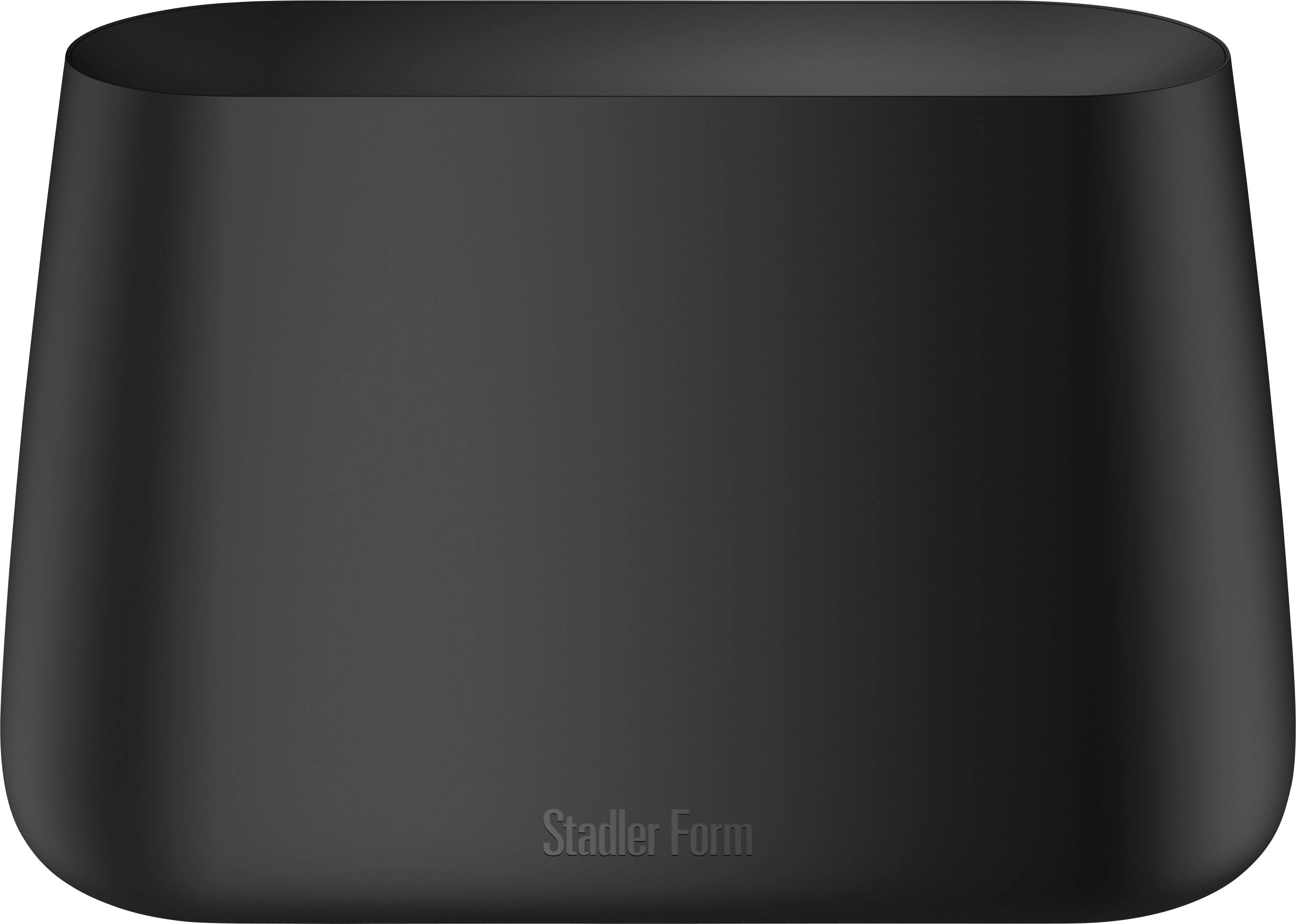 Schwarzer Luftbefeuchter von Stadler Form in ovaler Form, hauptsächlich aus glattem Material gefertigt.