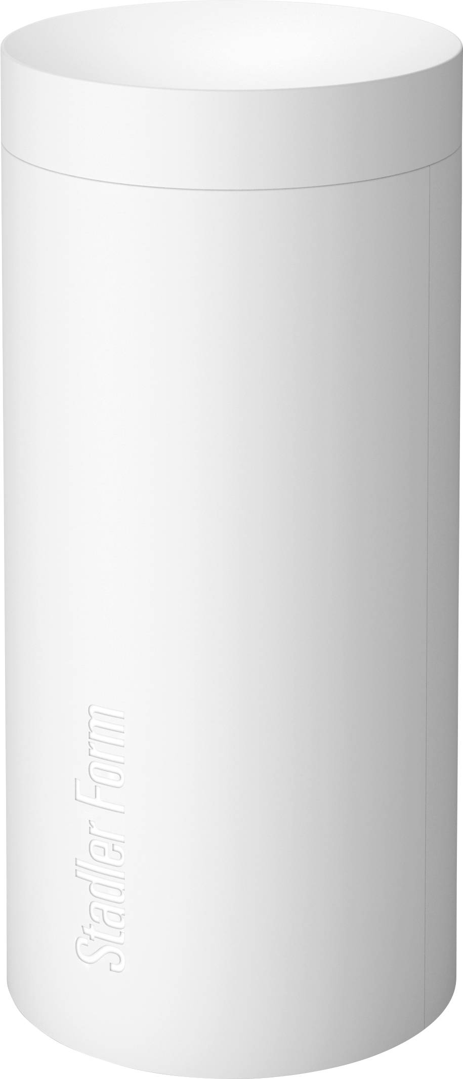 Weißer zylindrischer Behälter mit der Aufschrift 'Stadler Form', möglicherweise ein Luftbefeuchter oder ähnliches Haushaltsgerät.