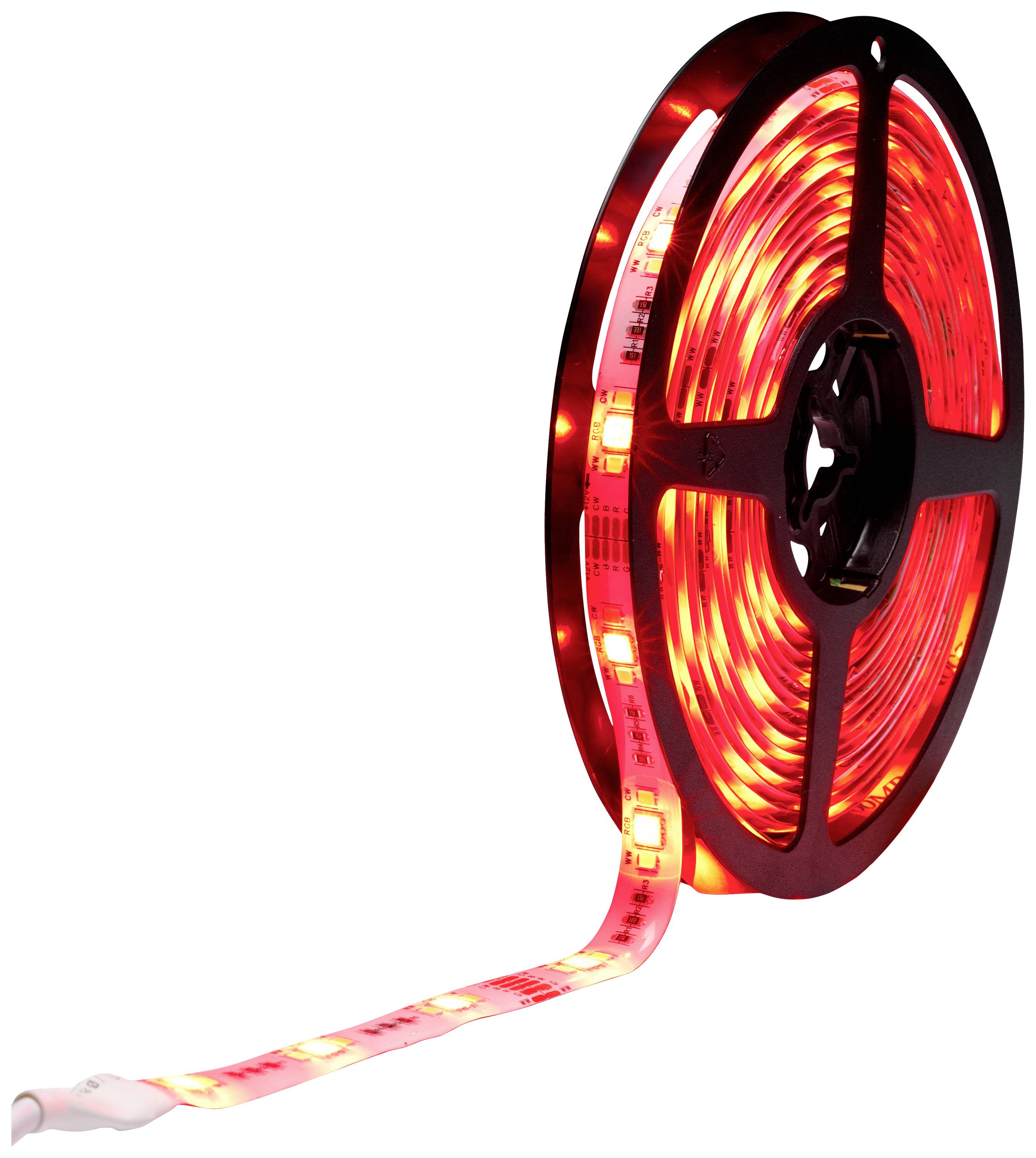Eine rote LED-Lichtleiste auf einer Spule.