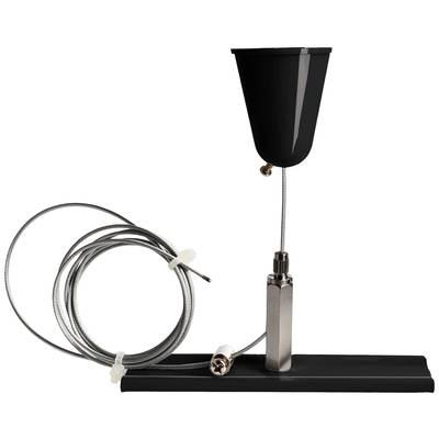 Ein schwarzer Antennenmast mit Metallbasis und Kabel, geeignet für den Empfang von Funk- oder Satellitensignalen.