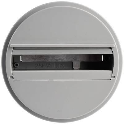Runder, grauer Adapterschalter mit eingeprägter Aufschrift '250V 10A'.
