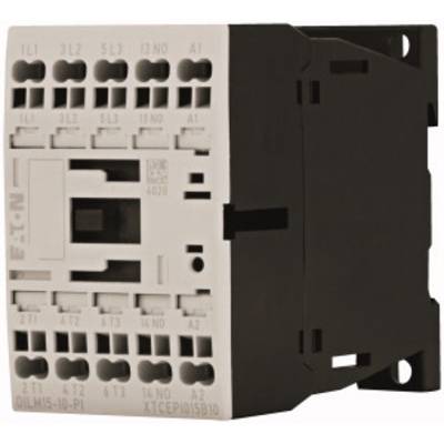 Ein elektrisches Schütz mit mehreren Anschlussklemmen und der Aufschrift 'EATON'. Es hat eine rechteckige Form und ist hauptsächlich schwarz und weiß.