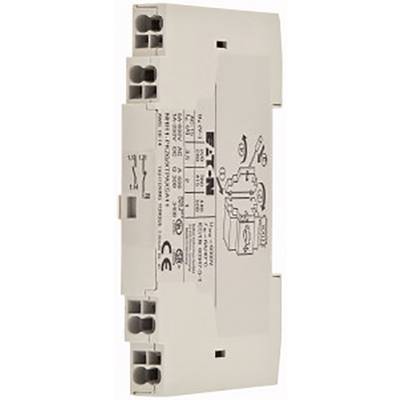 Elektrisches Bauteil mit technischen Spezifikationen und Markenlogo auf der Oberfläche, möglicherweise ein Leistungsschalter oder Schutzschalter.