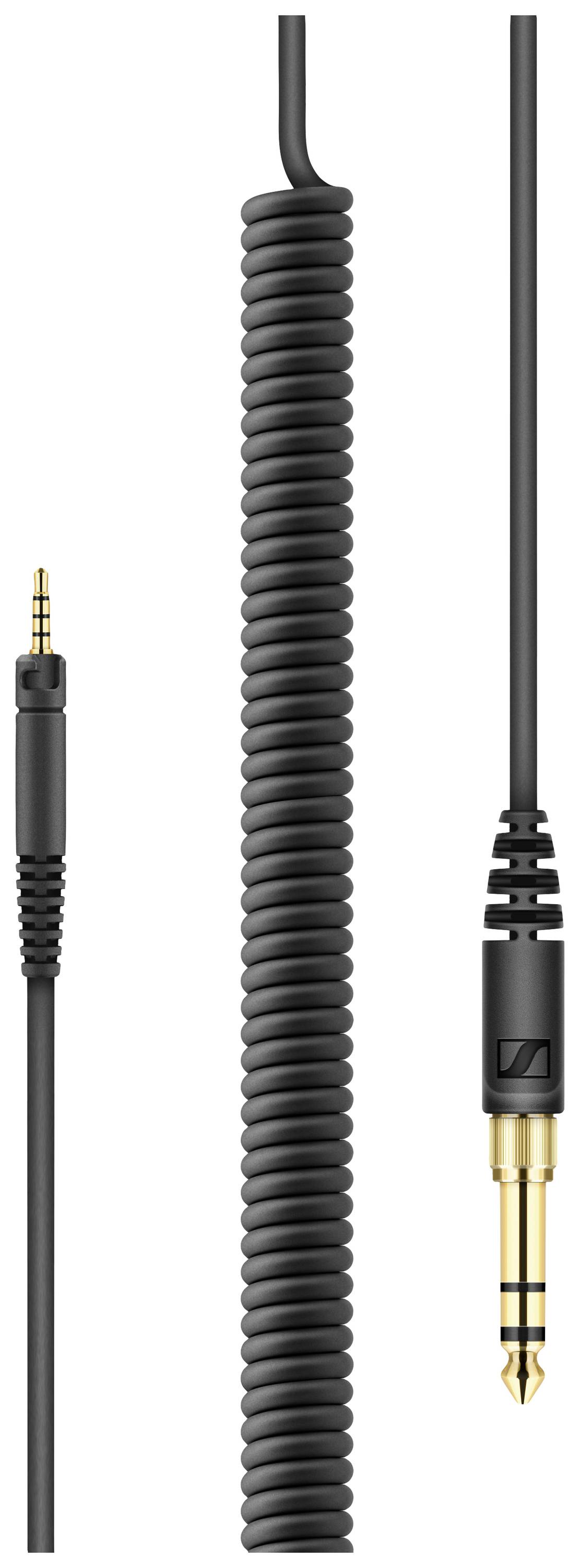 Spiralförmiges Audiokabel mit 3,5-mm- und 6,3-mm-Steckern.