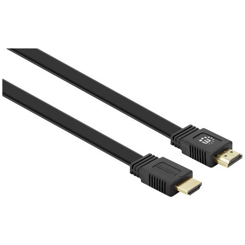 Manhattan HDMI Anschlusskabel HDMI-A Stecker, HDMI-A Stecker 10.00 m Schwarz 355643 4K UHD, doppelt geschirmt, flach, Fl...