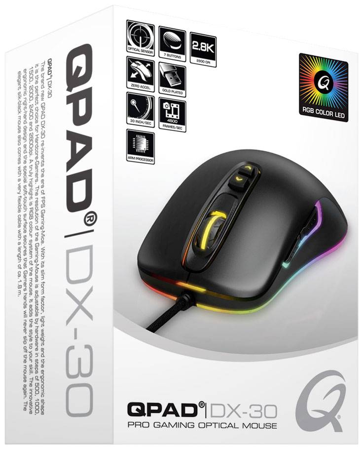 QPAD Gaming Maus DX-30 3.000dpi schwarz mit RGB
