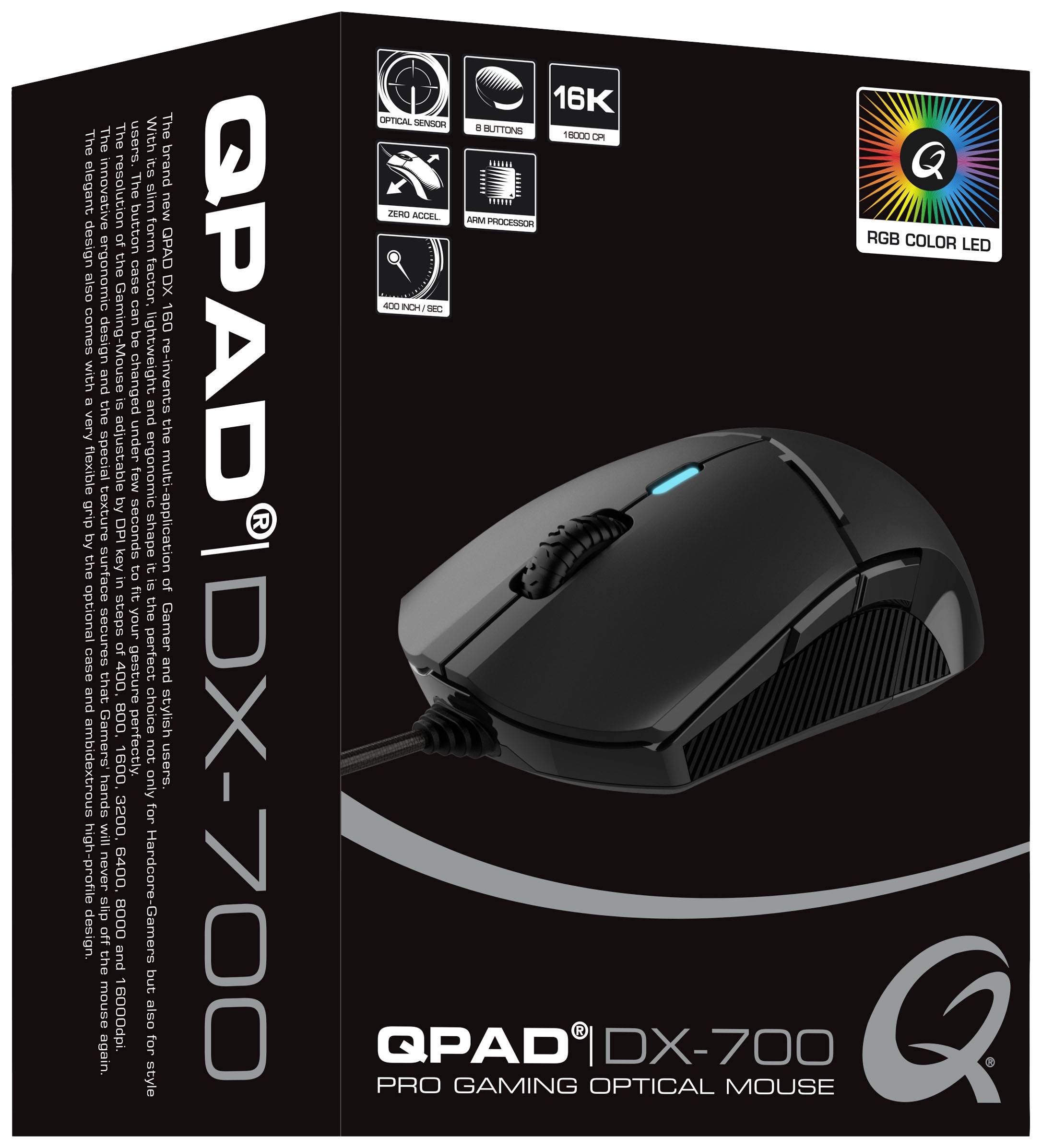QPAD Gaming Maus DX700  16.000 dpi FPS, kabelgebunden