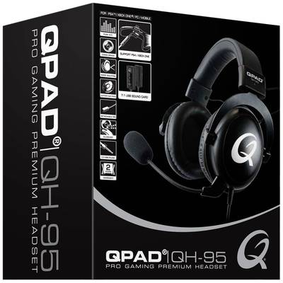 QPAD QH95 Gaming Over Ear Headset kabelgebunden 7.1 Surround Schwarz  Lautstärkeregelung, Mikrofon-Stummschaltung