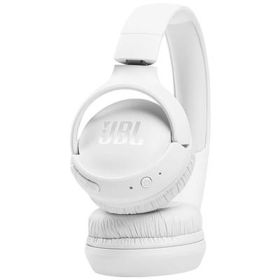 Weiße kabellose JBL Kopfhörer mit Polsterung und Bedientasten an der Seite, geeignet für Musikgenuss.