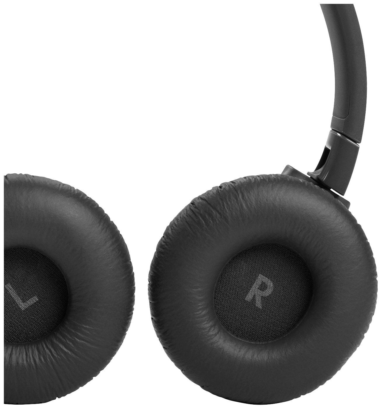 Schwarze, gepolsterte Over-Ear-Kopfhörer mit Kennzeichnung 'L' und 'R' für links und rechts.