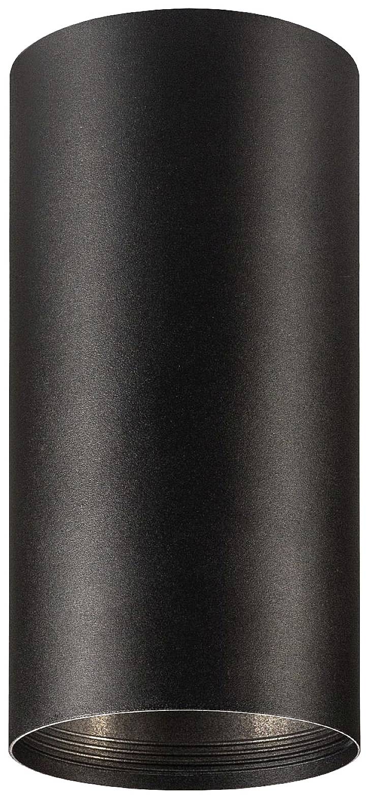 Ein zylindrisches, schwarzes Metallrohr, vertikal stehend, mit offener Ober- und Unterseite.