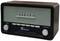 Altes Radio mit Holzgehäuse und Lautstärkeregler. Auf dem Display steht 'DAB+ Deutschlandfunk'. Tasten für Power, Scan, Preset, Info.