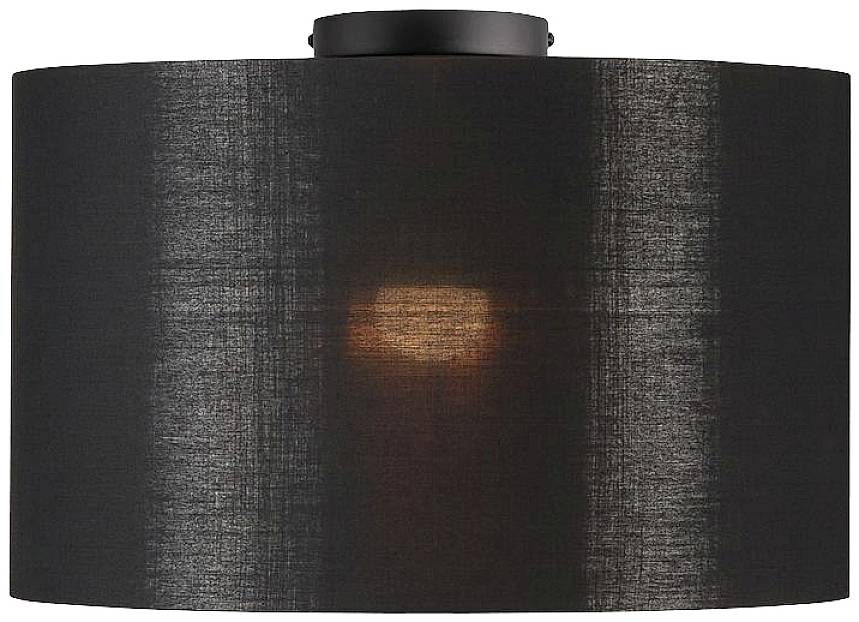 Eine schwarze Deckenleuchte mit runder Form und warmem Lichtschein in der Mitte.