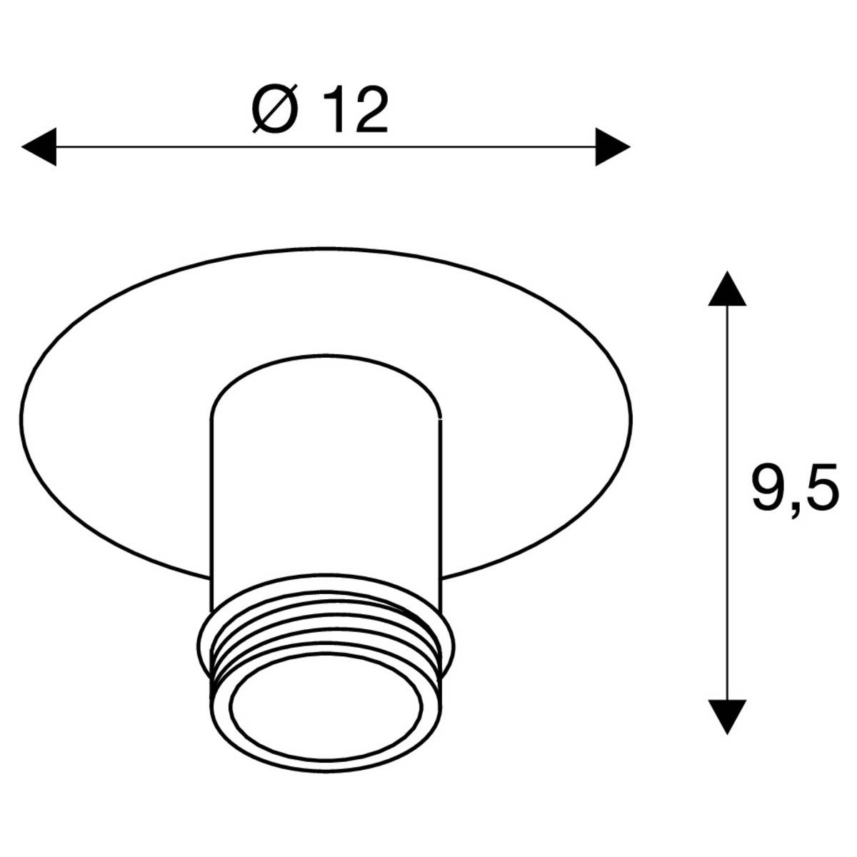 Diagramm einer runden Abdeckung mit einem Durchmesser von 12 cm und einer Höhe von 9,5 cm, die nach unten zeigt.
