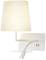 Weiße Wandlampe mit Stoffschirm und flexiblem Leselicht; modernes Design, ideal für Schlafzimmer oder Wohnzimmer.