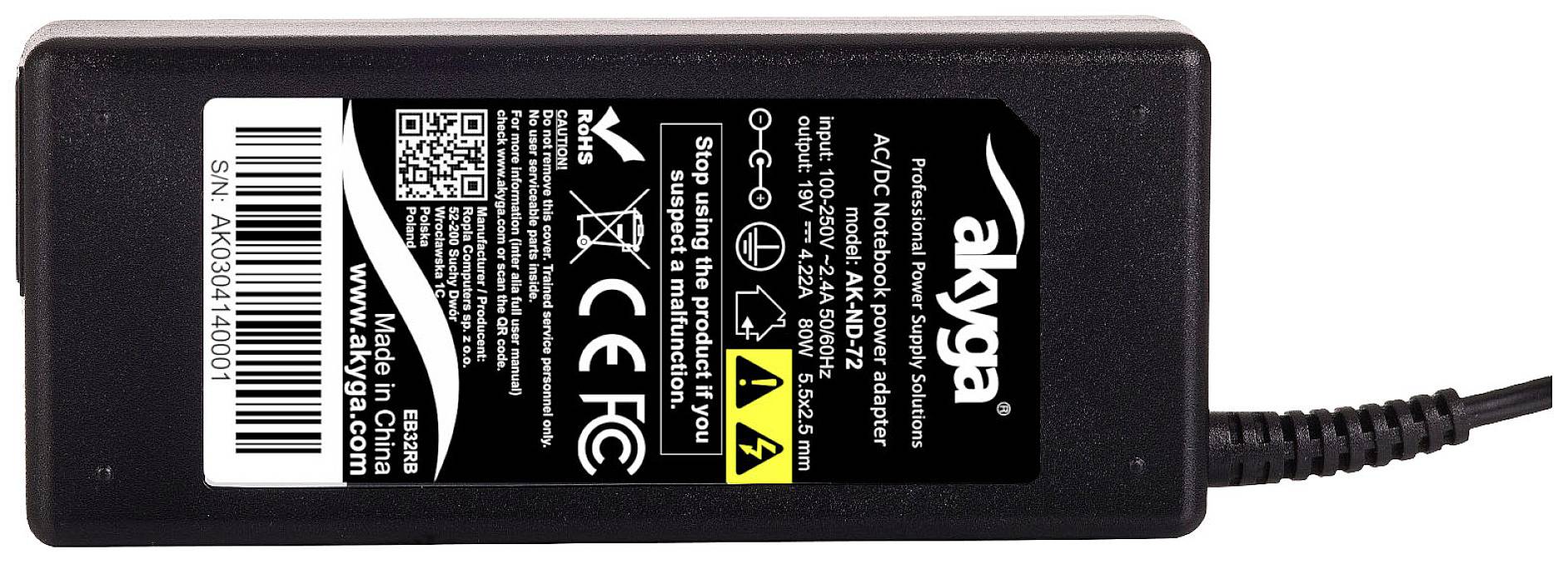 Akyga AK-ND-72 Power Supply for Laptops 19V/4.22A 80W 5.5x2.5 Mm