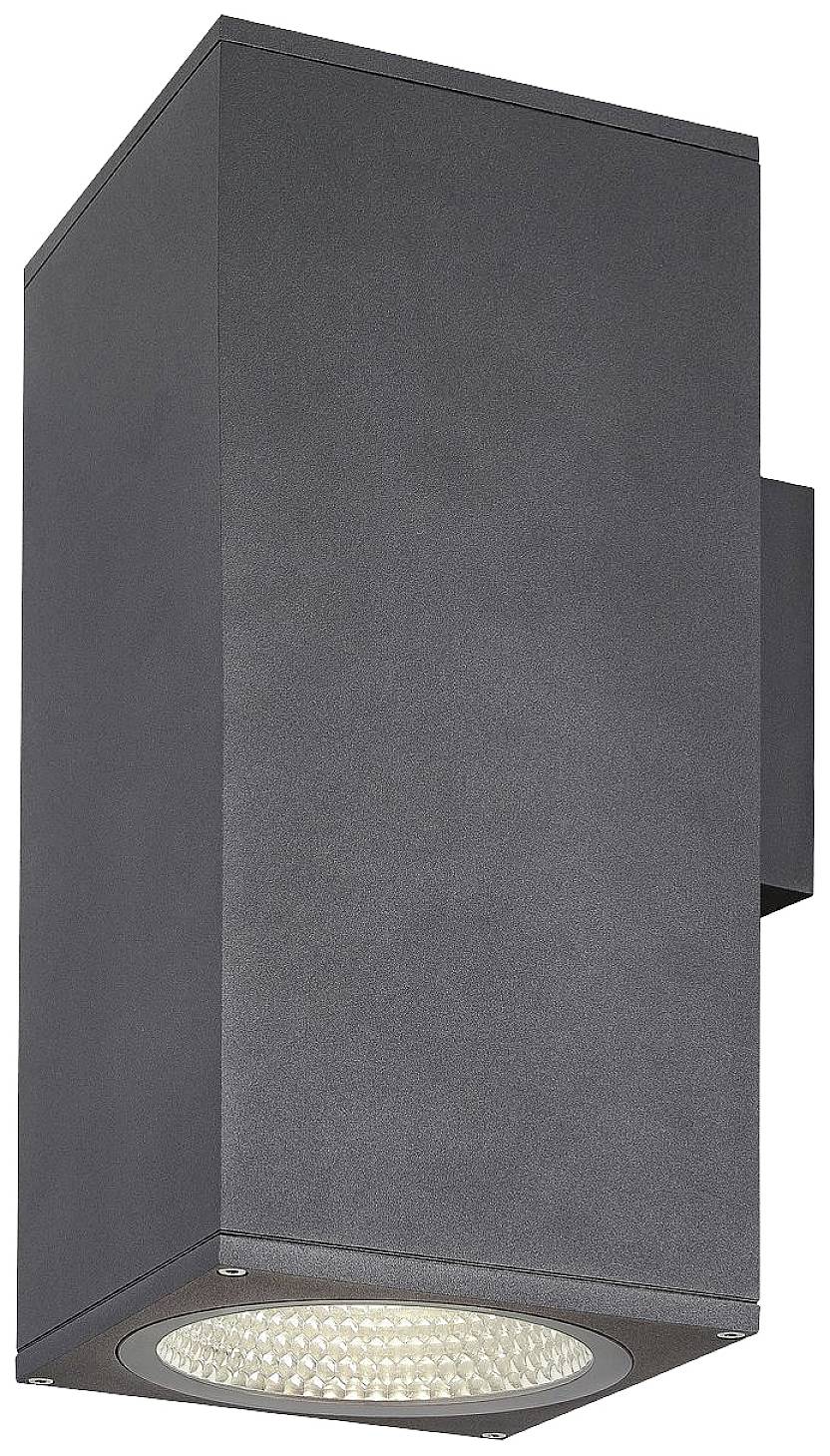 Schwarze, rechteckige Wandleuchte nach unten gerichtet, modern und schlichtes Design, geeignet für Außenbeleuchtung.
