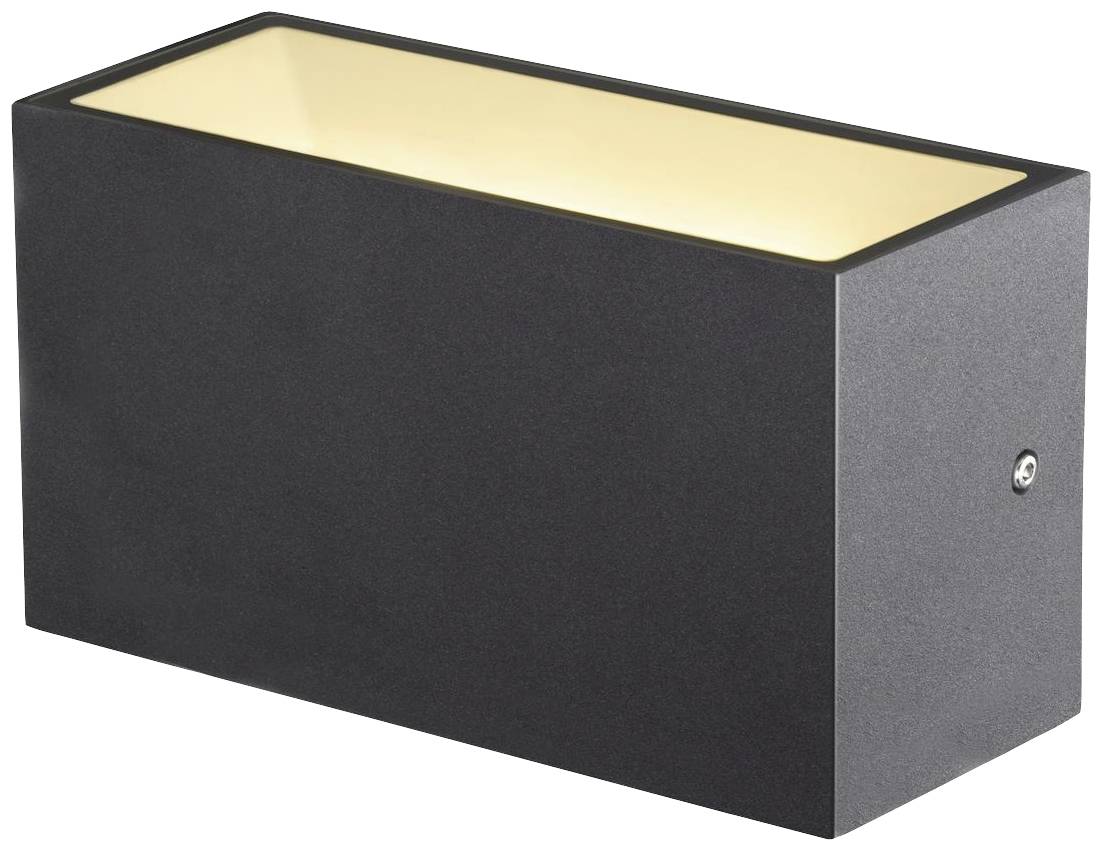 Schwarze, rechteckige Wandleuchte mit leicht goldschimmernder Oberseite, geeignet für moderne Innenraumbeleuchtung.