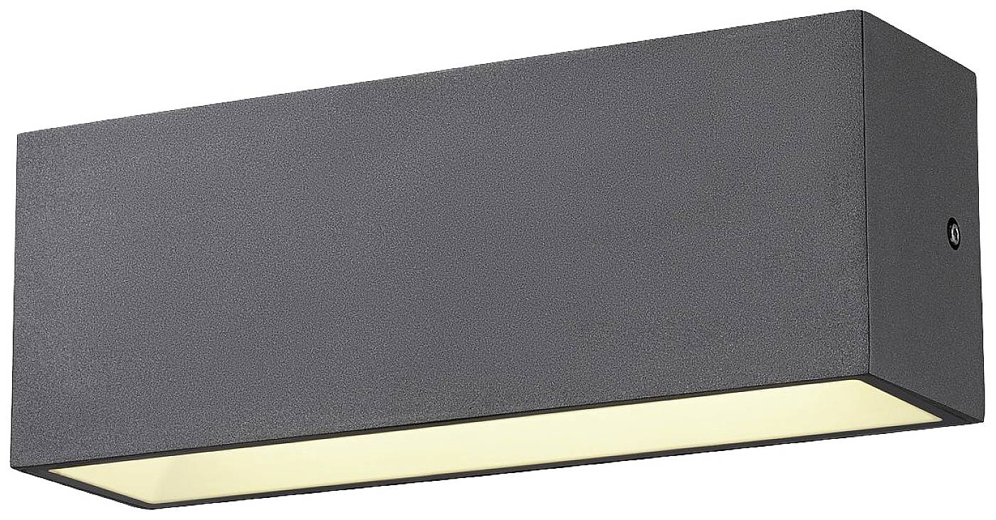 Moderne schwarze Wandleuchte mit rechteckigem Design und nach unten gerichteter Lichtquelle. Ideal für zeitgenössische Innenräume.