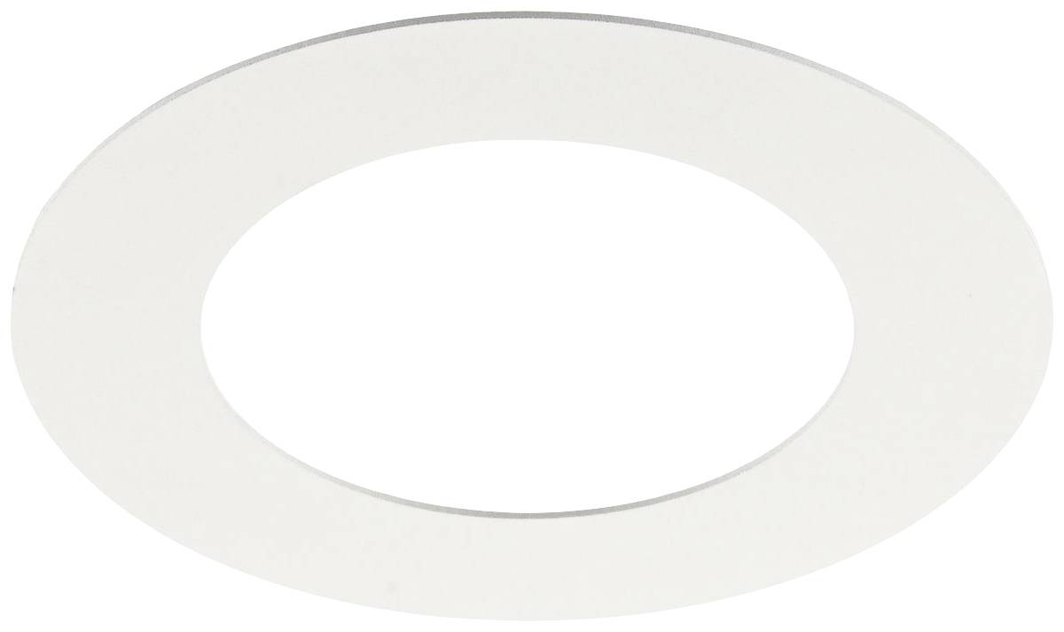 Ein einfaches, kreisförmiges, weißes Objekt mit einer zentralen Öffnung; möglicherweise ein Decken- oder Lampeneinsatz.