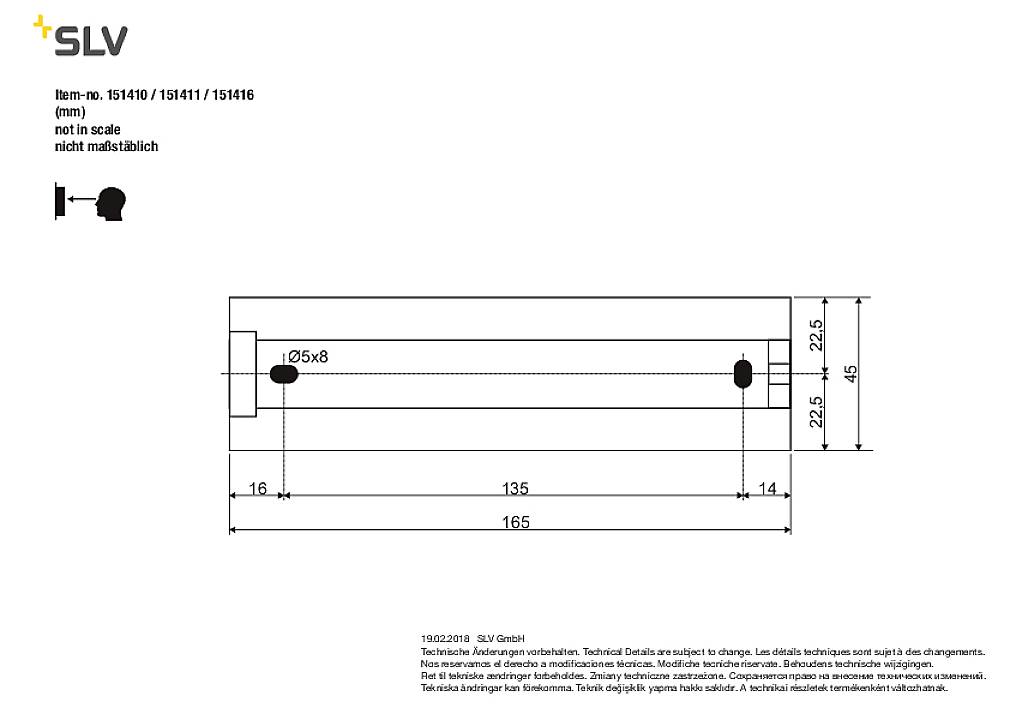 'SLV technisches Diagramm einer Leuchte mit den Maßen: 225 mm x 25 mm. Durchmesser des Leuchtmittels: 25 mm. Nicht maßstabsgetreu.'
