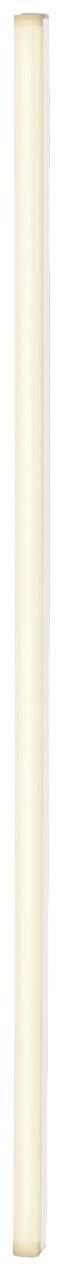 Ein langer, heller Strohhalm steht vertikal auf weißem Hintergrund.