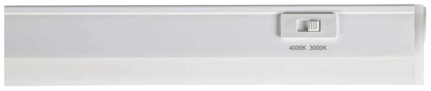 Längliche LED-Leuchte mit Schalter zur Einstellung der Farbtemperatur zwischen 4000K und 3000K.