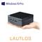 Ein schwarzer Mini-PC von ASUS wird auf einer Hand präsentiert. Oben links steht 'Windows 10 Pro' und darunter steht groß 'LAUTLOS'.