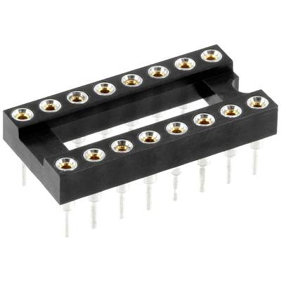 Ein schwarzer IC-Sockel mit 14 Pins, geeignet zum Einsetzen von Mikrochip-Komponenten in elektronische Schaltungen.