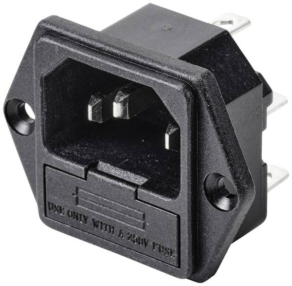 TRU COMPONENTS TC-10088368 Kaltgeräte-Steckverbinder C14 Stecker, Einbau vertikal Gesamtpolzahl: 3 10 A Schwarz 1 St.